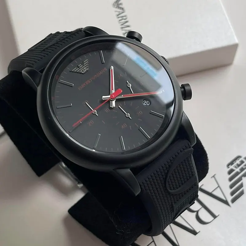 Emporio Armani Luigi Chronograph Black Silicone Men's Watch- AR11024